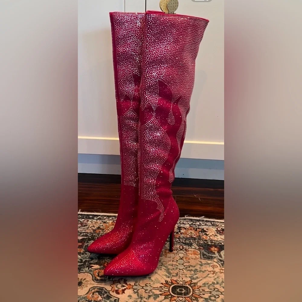 NEW Pink Suede and Rhinestone Boots 24
